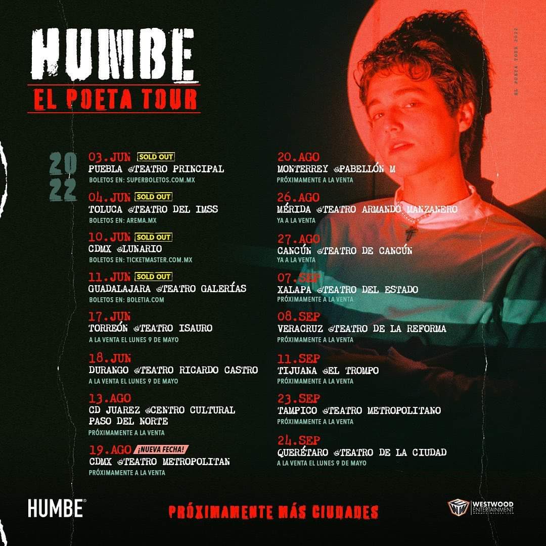 Humbe prepara El Poeta Tour por todo México con paradas en CDMX y GDL